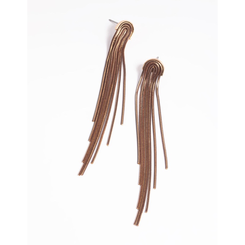 Brown Waterfall Chain Drop Earrings