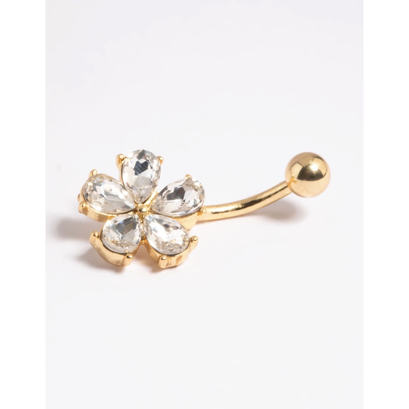 Gold Plated Surgical Steel Diamante Flower Belly Bar