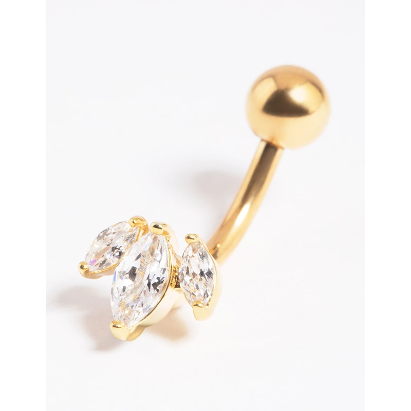 Gold Plated Surgical Steel Diamante Marquise Belly Bar