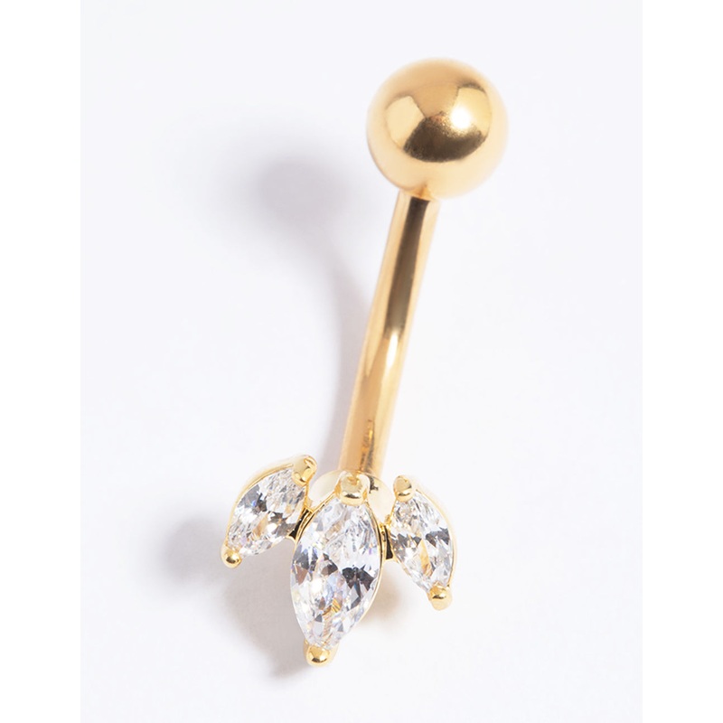 Gold Plated Surgical Steel Diamante Marquise Belly Bar