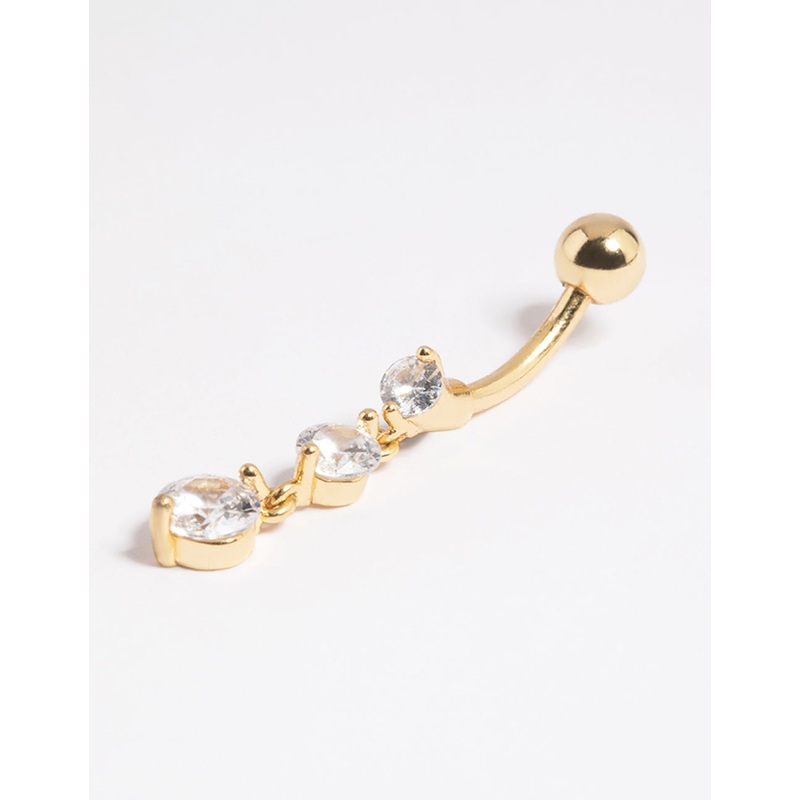 Gold Plated Surgical Steel Diamante Statement Belly Bar