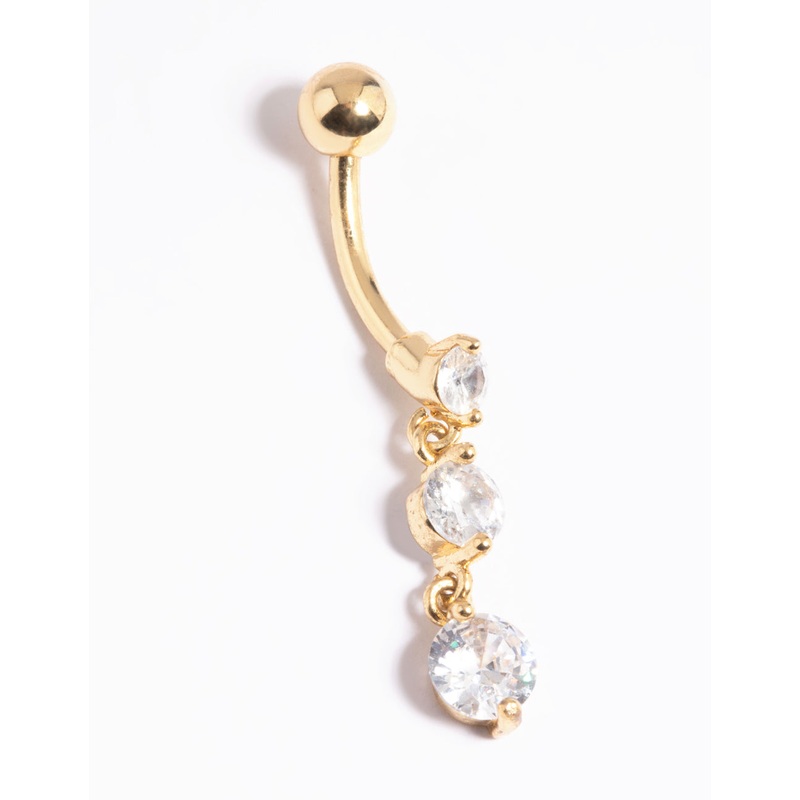 Gold Plated Surgical Steel Diamante Statement Belly Bar