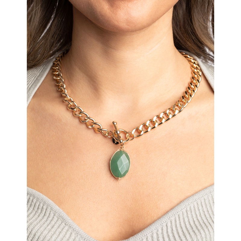 Gold Semi-Precious Stone Fob Necklace