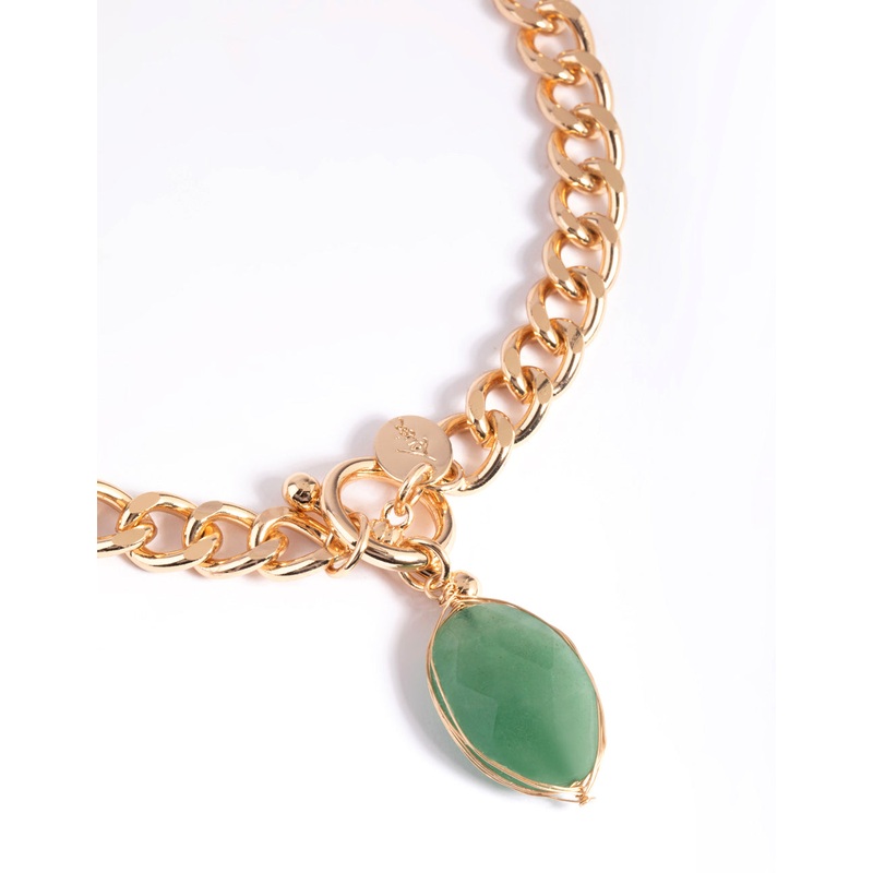 Gold Semi-Precious Stone Fob Necklace
