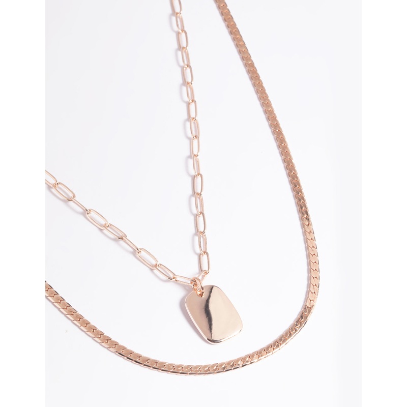 Rose Gold Rectangular Layered Necklace