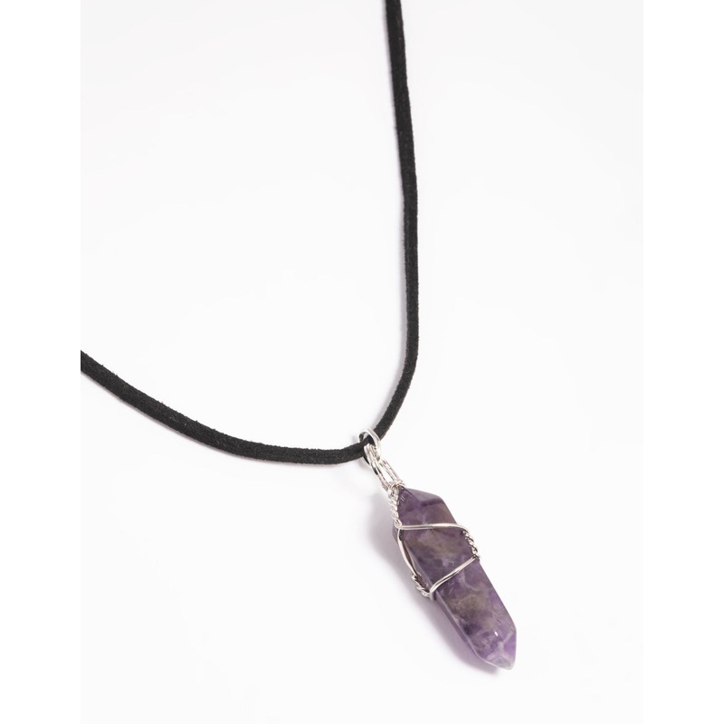 Amethyst Crystal Shard Suede Cord Necklace
