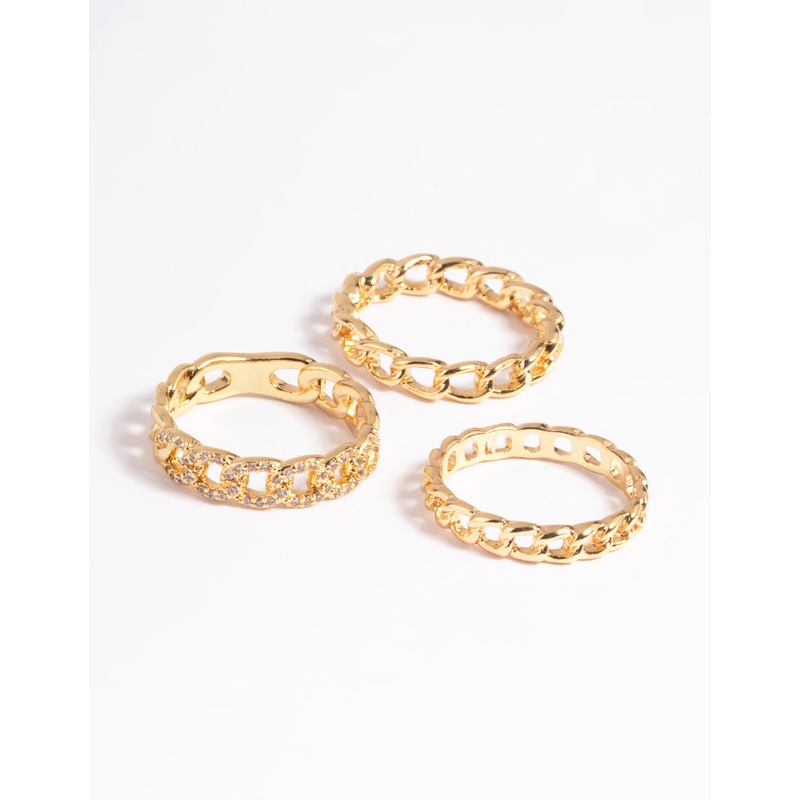 Gold Plated Cubic Zirconia Chain Ring Pack