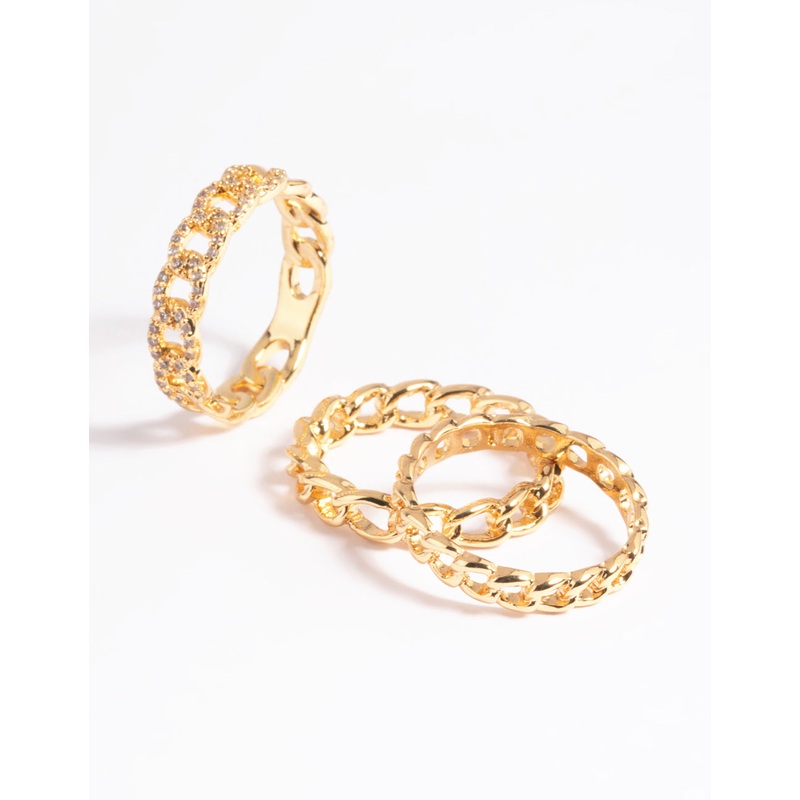 Gold Plated Cubic Zirconia Chain Ring Pack