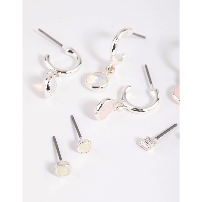 Silver Round & Square Drop Earrings