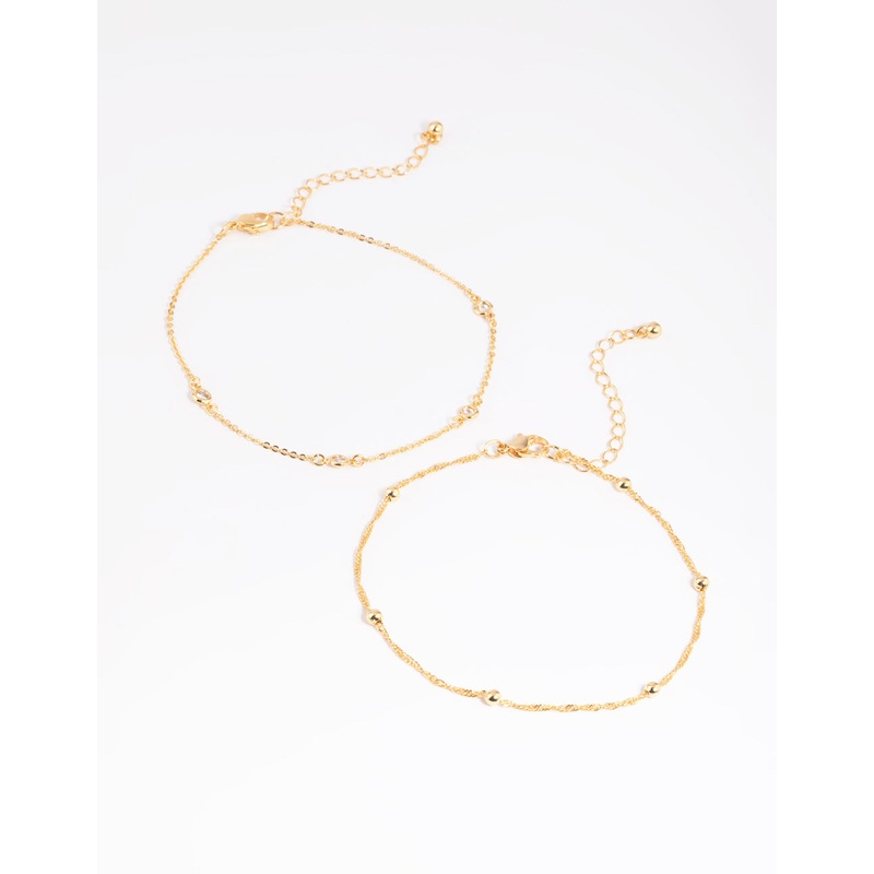 Gold Plated Cubic Zirconia Chain Anklet Set