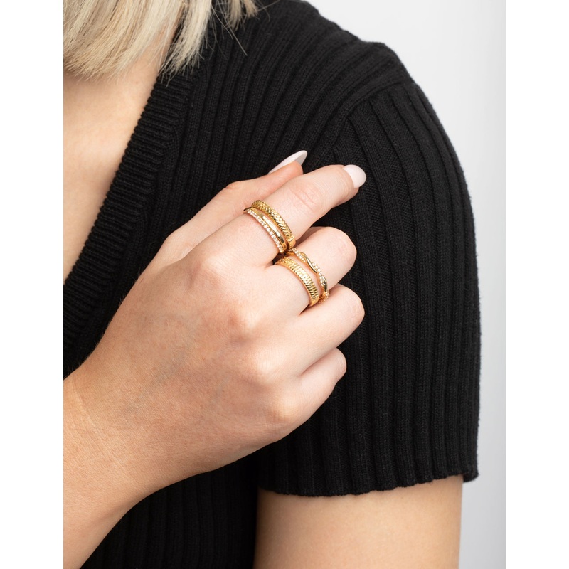 Gold Plated Cubic Zirconia Mixed Ring Stack 5-Pack