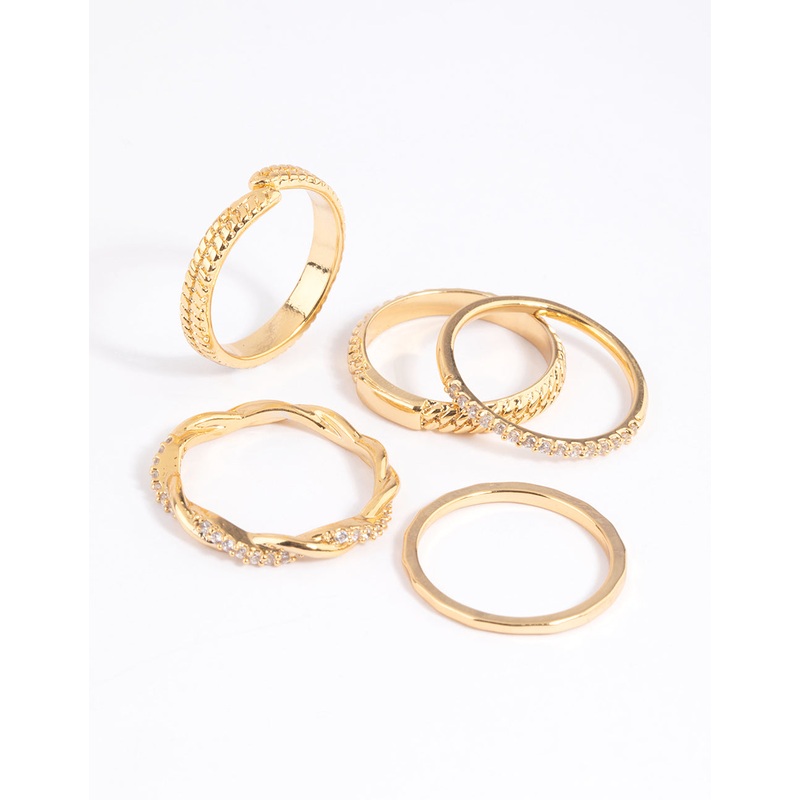 Gold Plated Cubic Zirconia Mixed Ring Stack 5-Pack