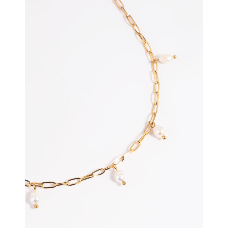 Gold Plated Surgical Steel Freshwater Pearl Chain Necklace