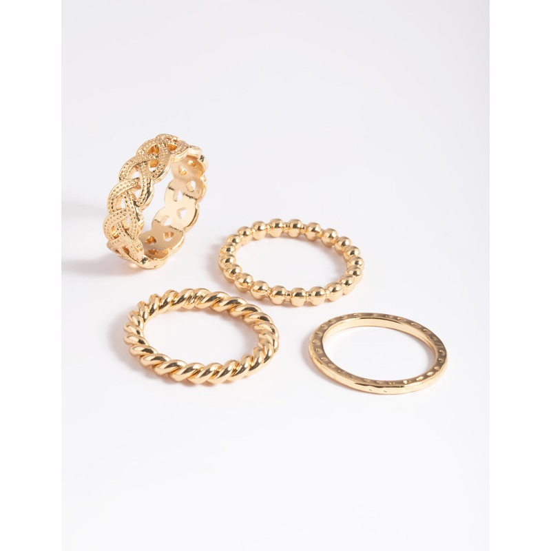 Gold Plated Twisted Ring Stack 4-Pack