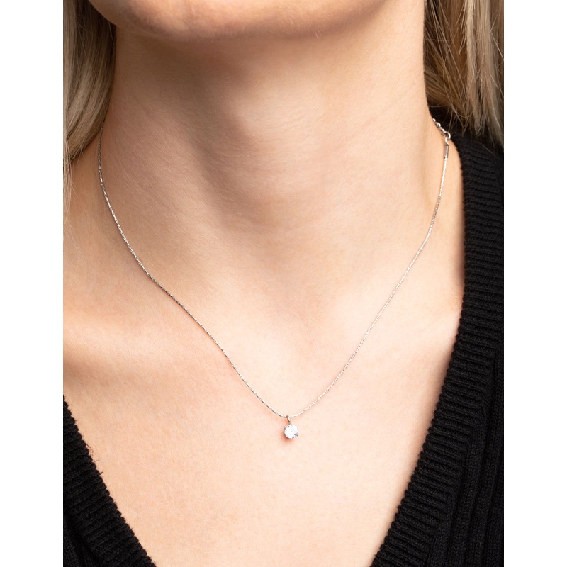 Waterproof Stainless Steel Cubic Zirconia Solitaire Necklace