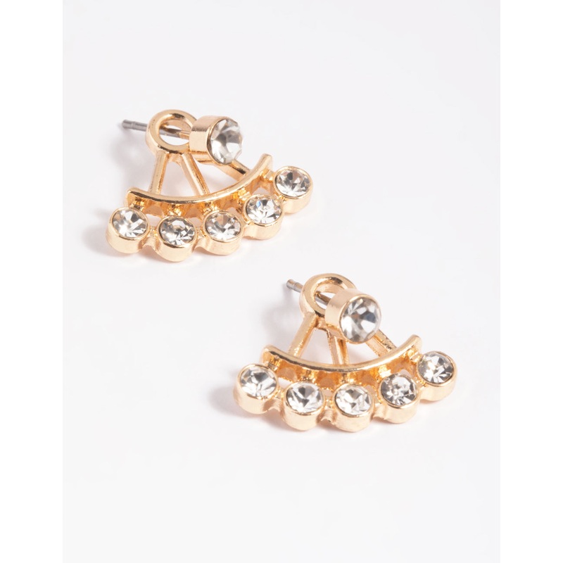 Gold Circular Diamante Jacket Earrings