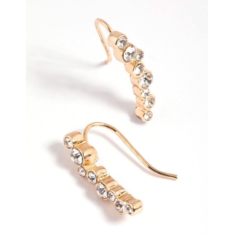 Gold Diamante Curved Crawler Jacket Earrings