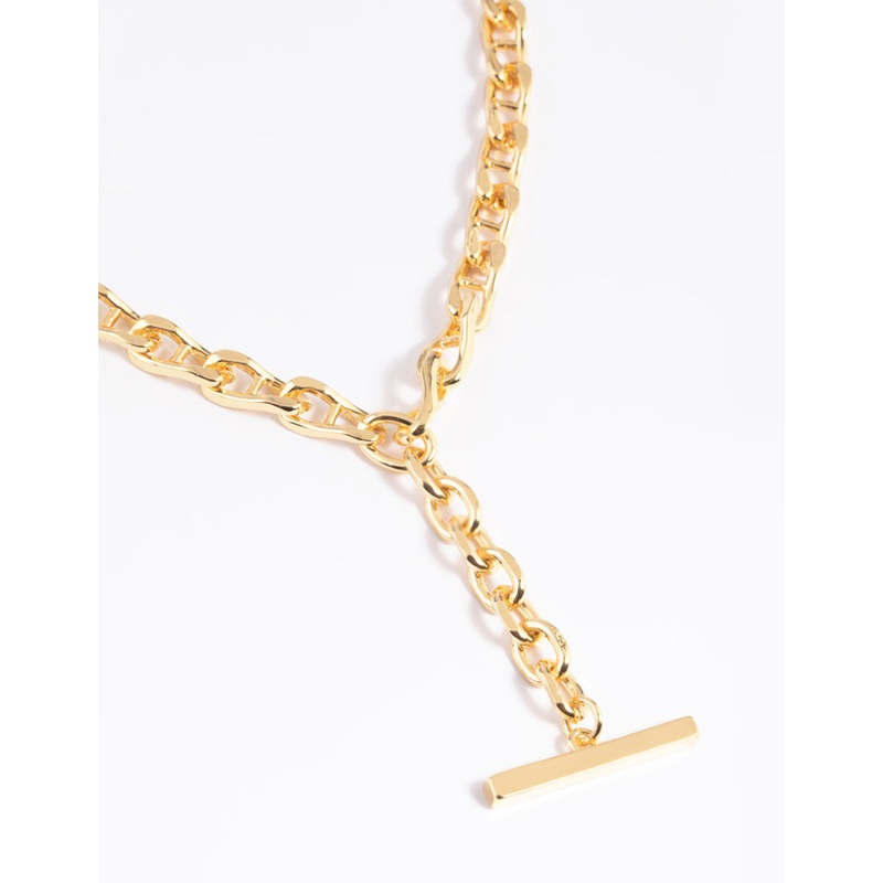 Gold Plated Detailed Chain Bar Necklace