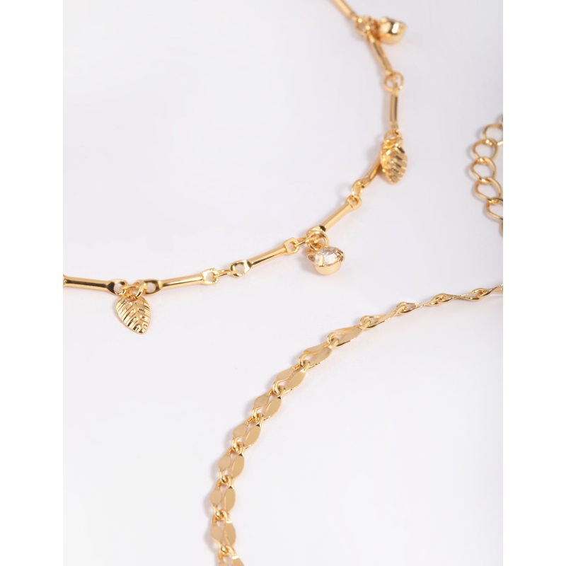 Gold Plated Diamante Leaf Anklet