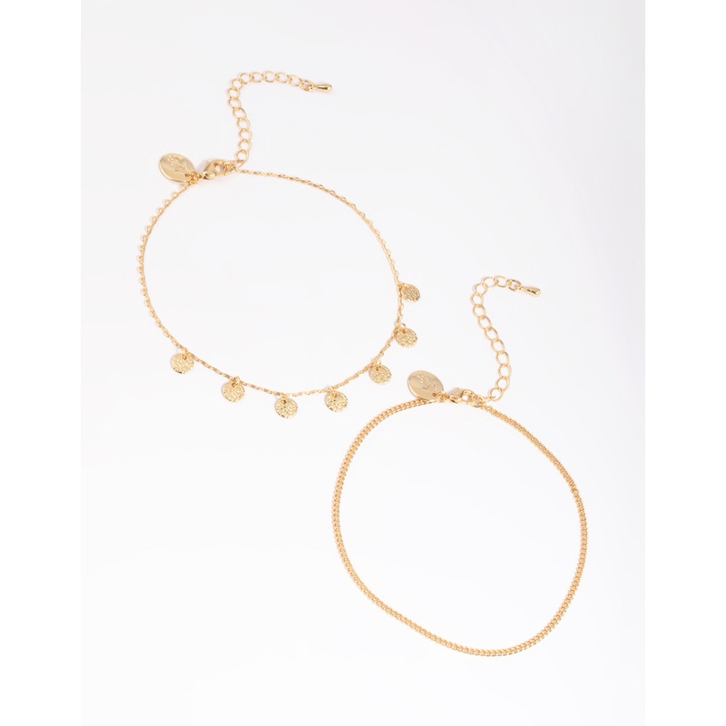 Gold Plated Molten Disc Anklet Set