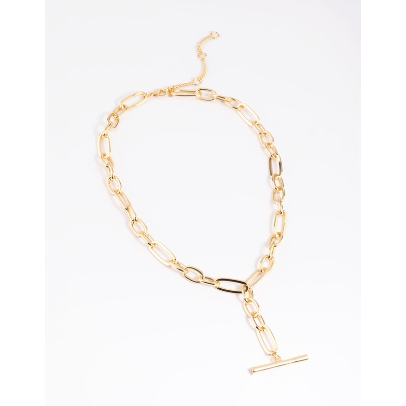 Gold Plated Oval Chain Bar Necklace