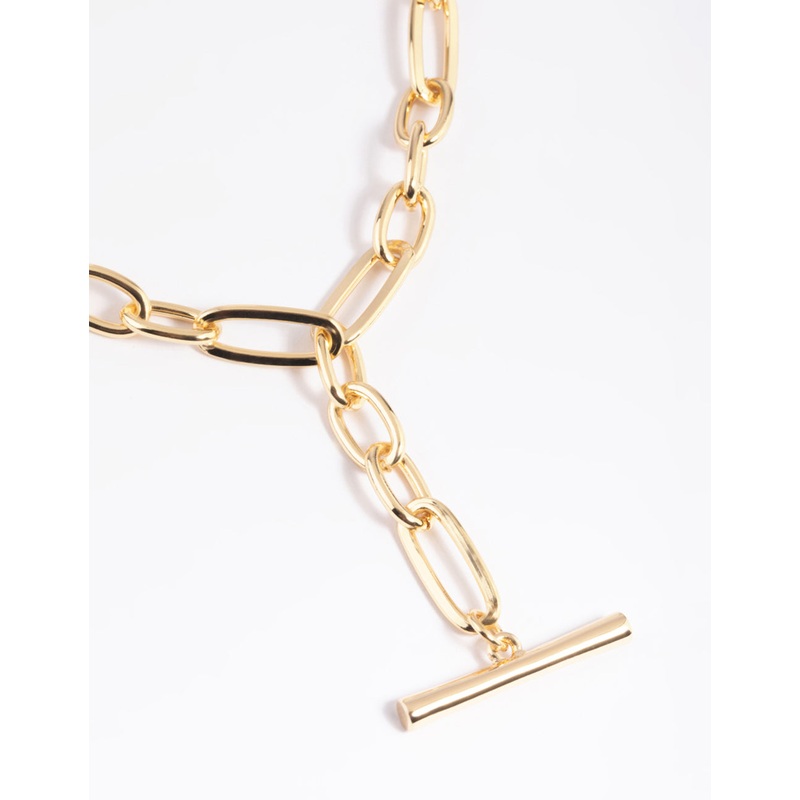 Gold Plated Oval Chain Bar Necklace