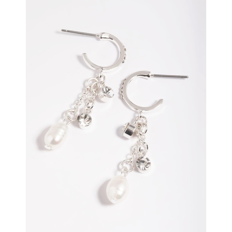 Silver Plated Freshwater Pearl Chain Drop Earrings