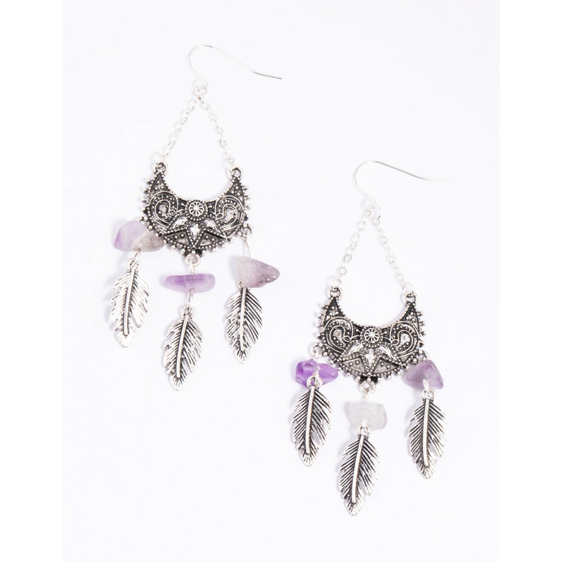 Amethyst Fan Drop Earrings