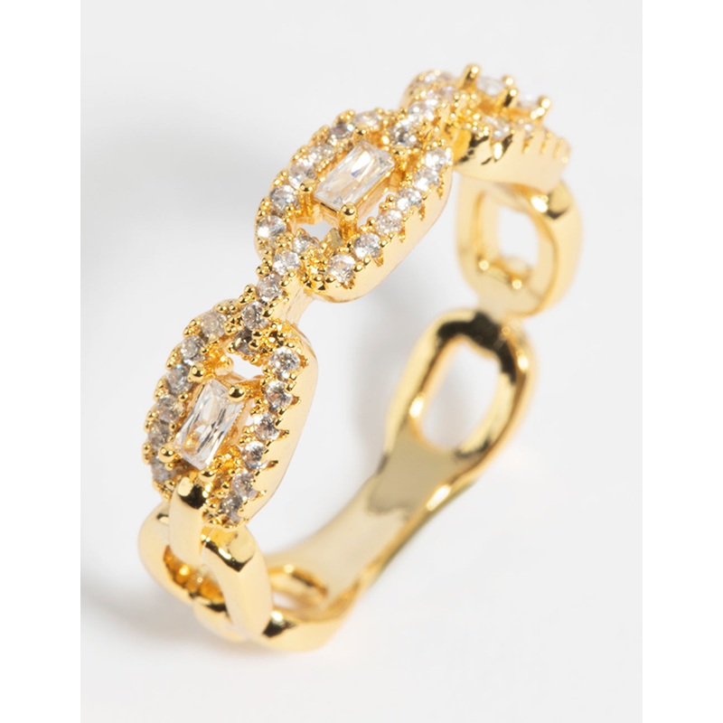 Gold Plated Cubic Zirconia Chain Ring