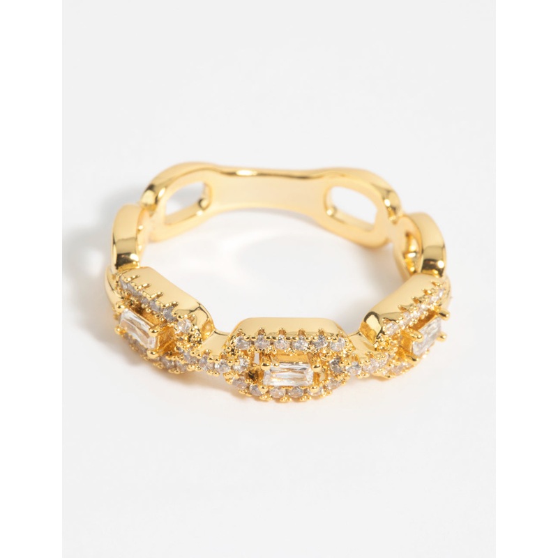 Gold Plated Cubic Zirconia Chain Ring