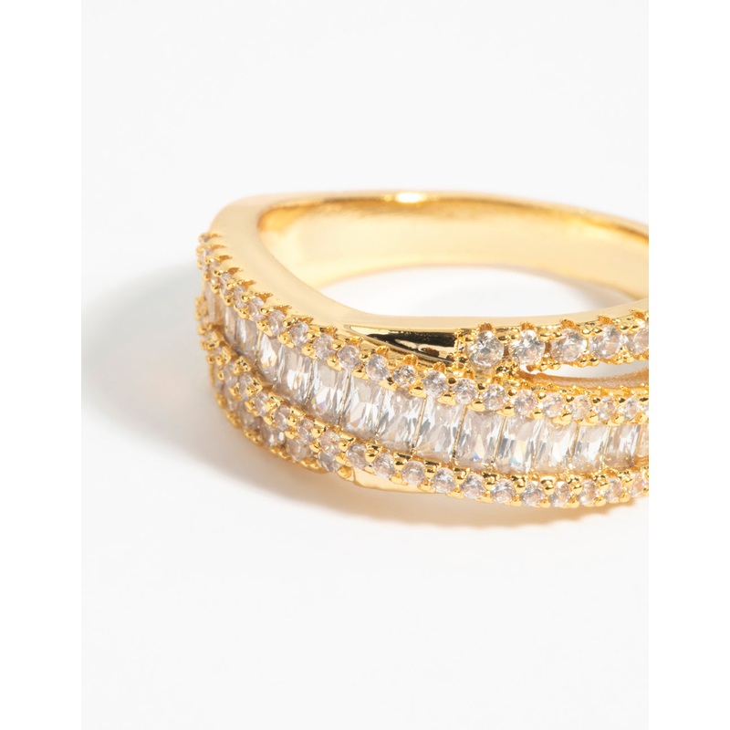 Gold Plated Cubic Zirconia Crossover Baguette Ring