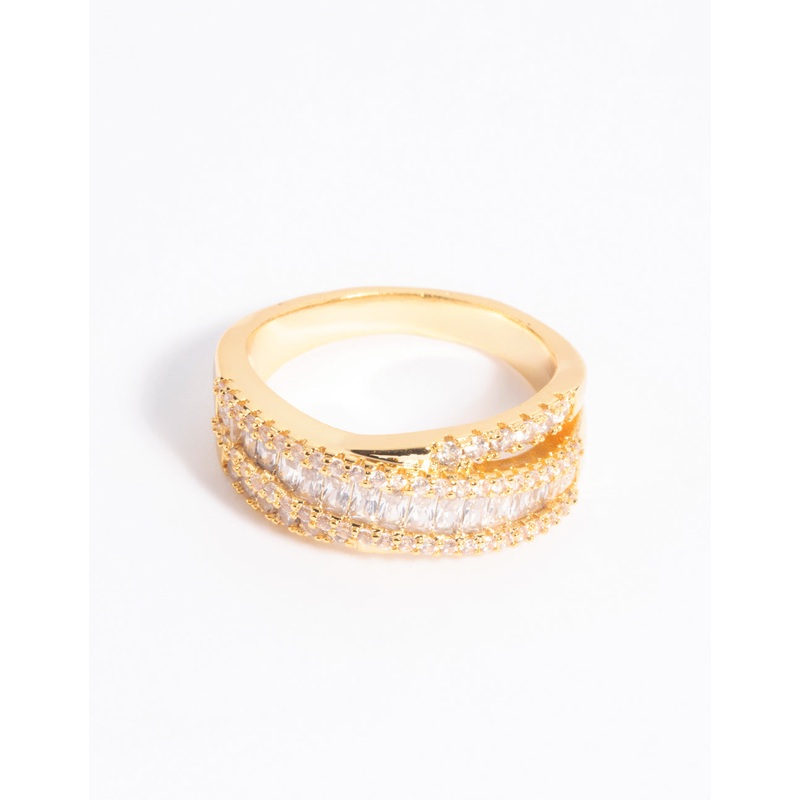 Gold Plated Cubic Zirconia Crossover Baguette Ring