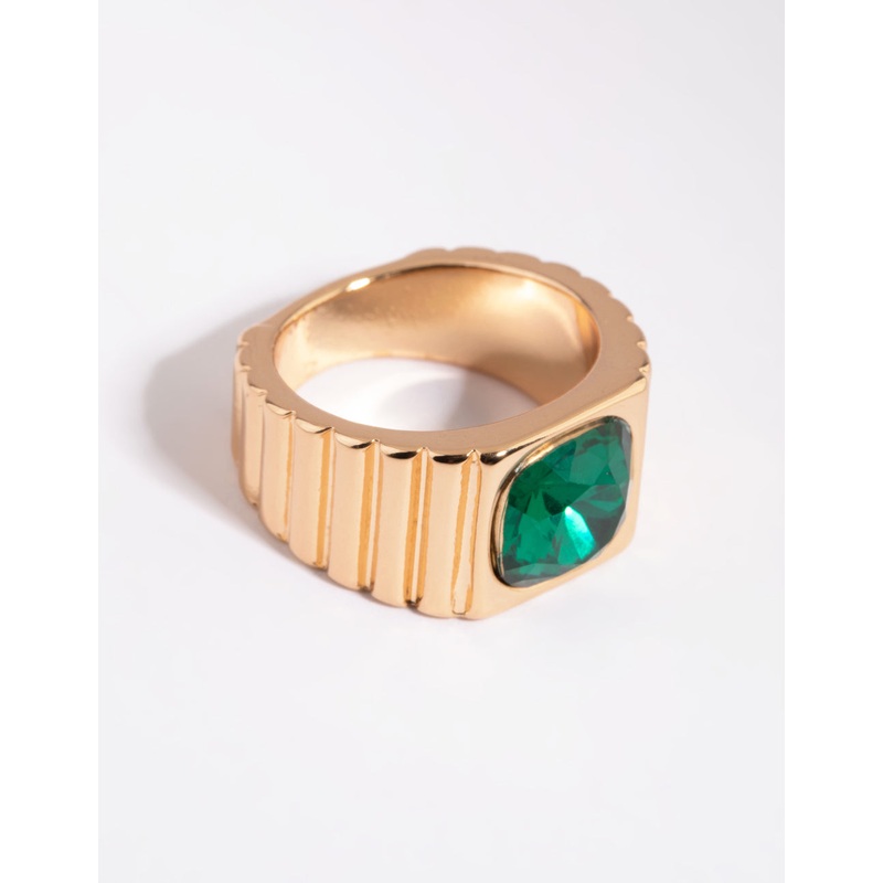 Gold Ribbed Signet Ring|SM|ML
