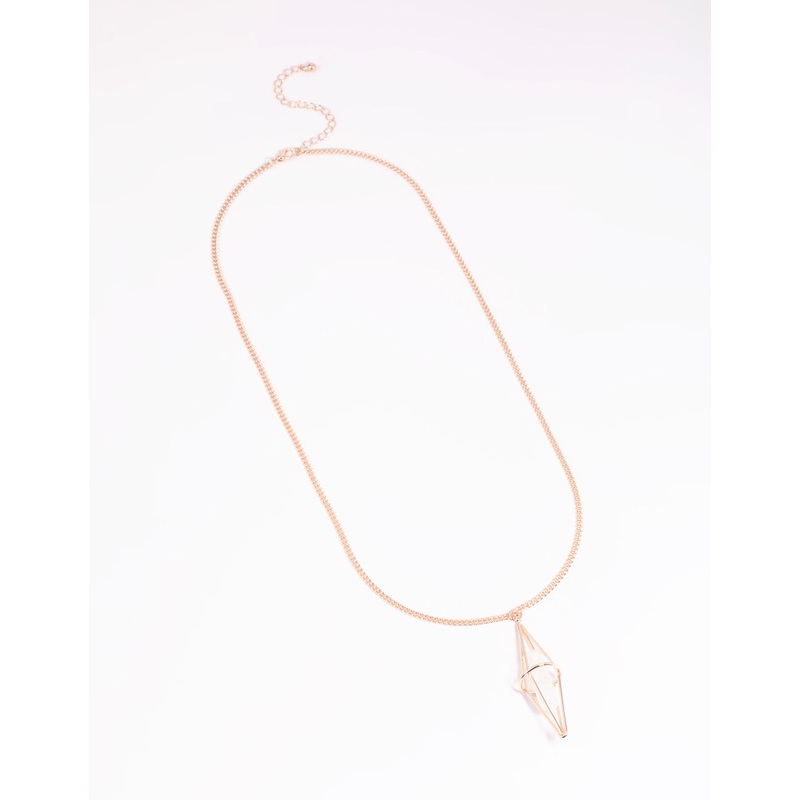 Rose Gold Clear Quartz Cage Necklace