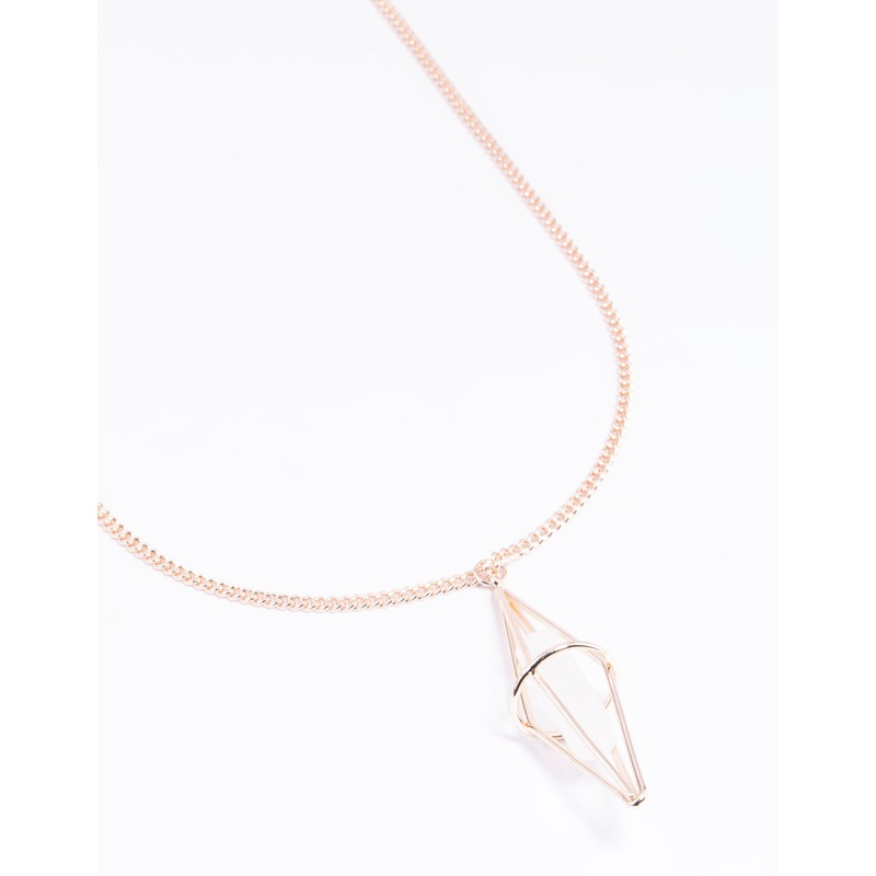 Rose Gold Clear Quartz Cage Necklace