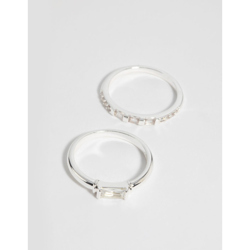 Silver Plated Emerald Cut Cubic Zirconia Ring Set