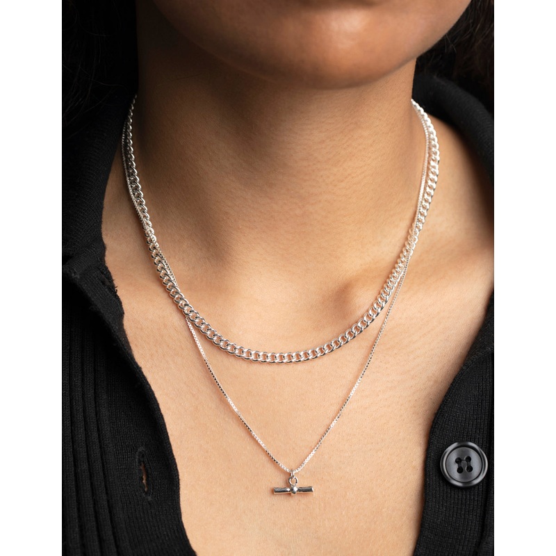 Silver Toggle Layered Necklace