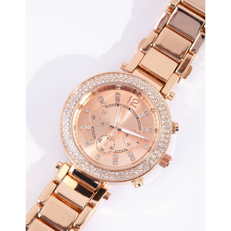 Rose Gold Diamante Surrounded Link Strap Watch