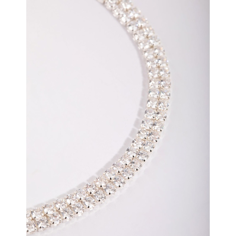 Silver Cubic Zirconia Layered Anklet
