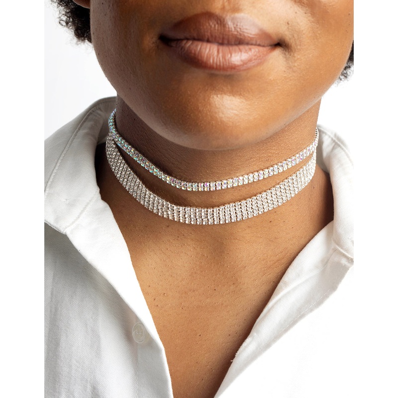 Silver Diamante Choker Pack