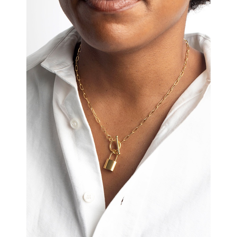 Waterproof Gold Plated Stainless Steel Padlock Fob Necklace