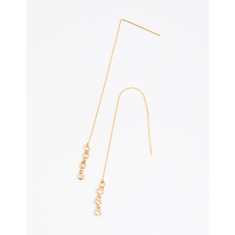 Gold Cubic Zirconia Thread Through Earrings