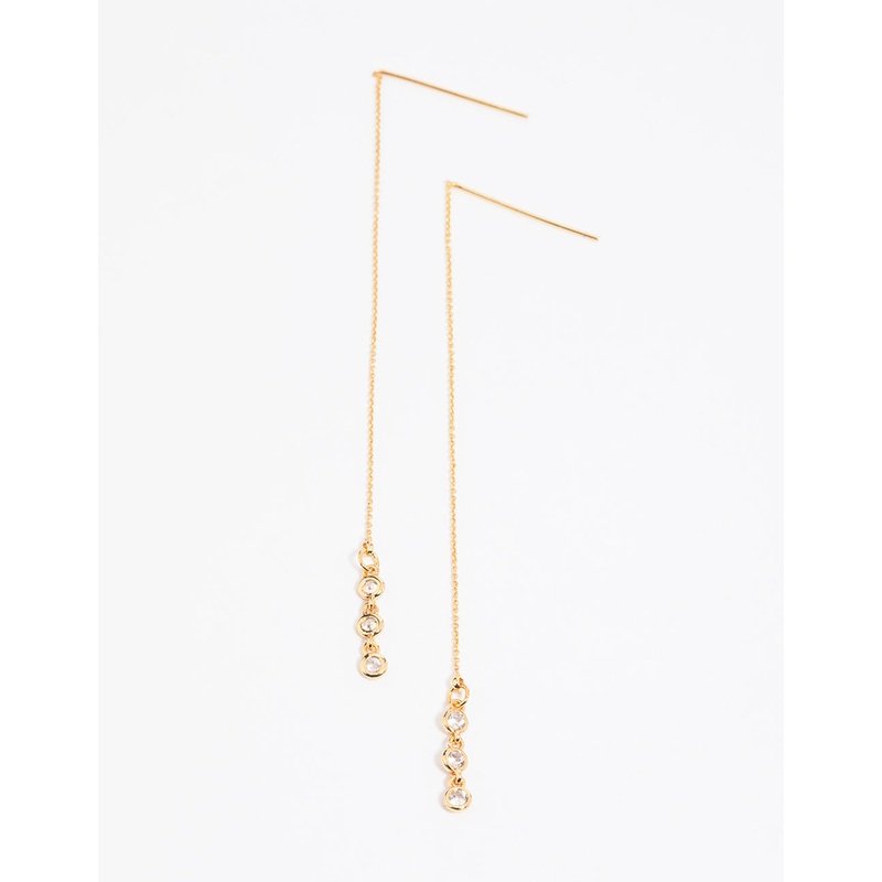 Gold Cubic Zirconia Thread Through Earrings