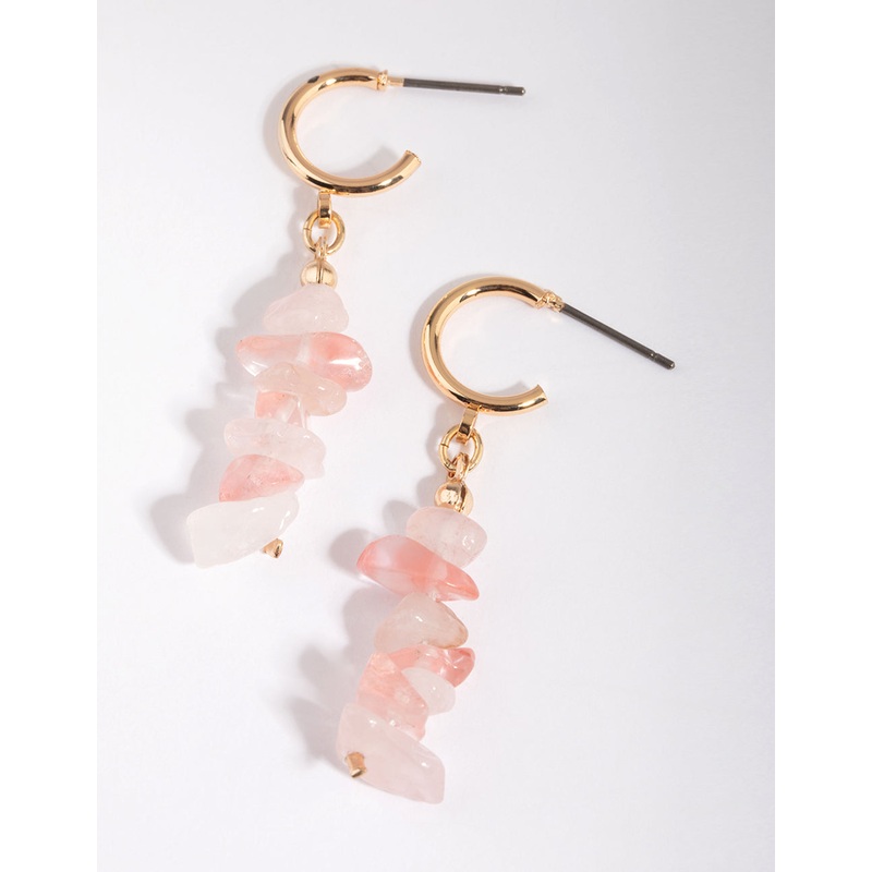 Gold & Pink Semi-Precious Drop Earrings