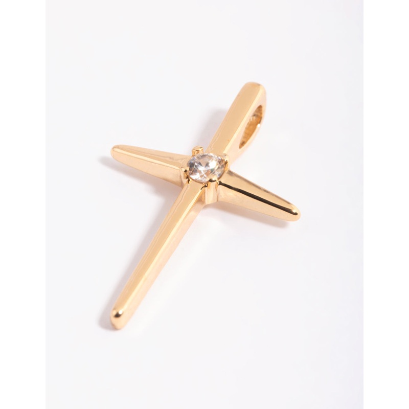 Gold Plated Cross Charm with Cubic Zirconia
