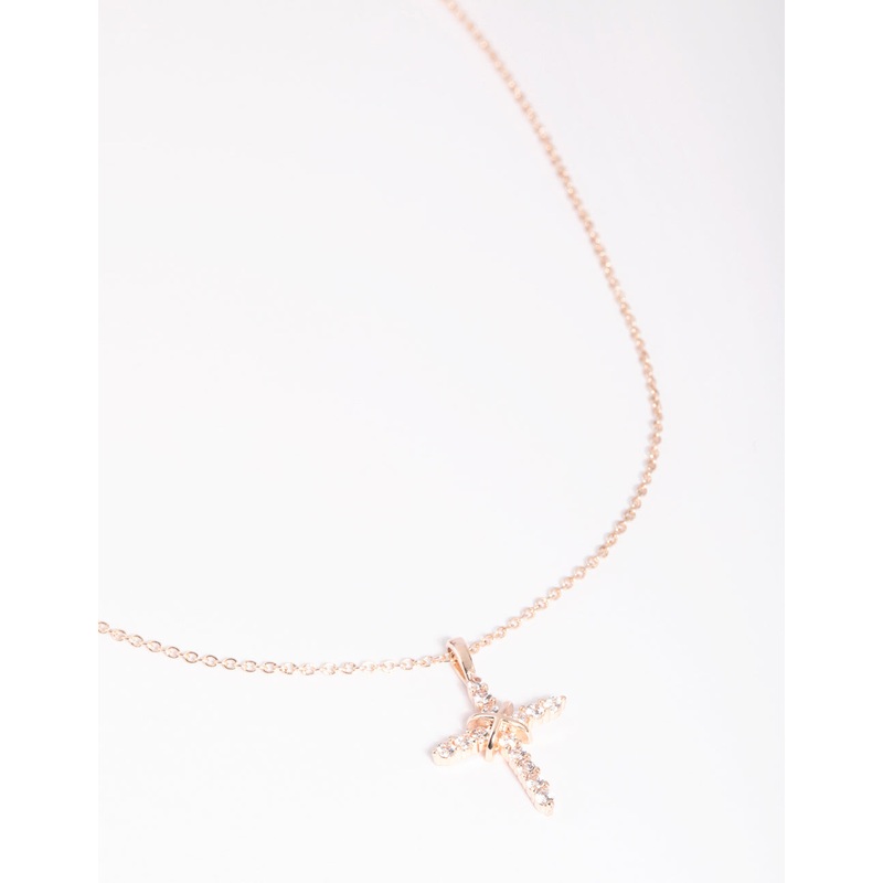 Rose Gold Cross & Diamante Necklace