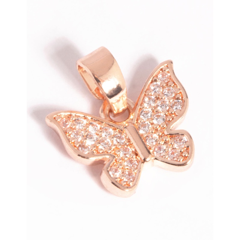 Rose Gold Plated Butterfly Charm with Cubic Zirconia
