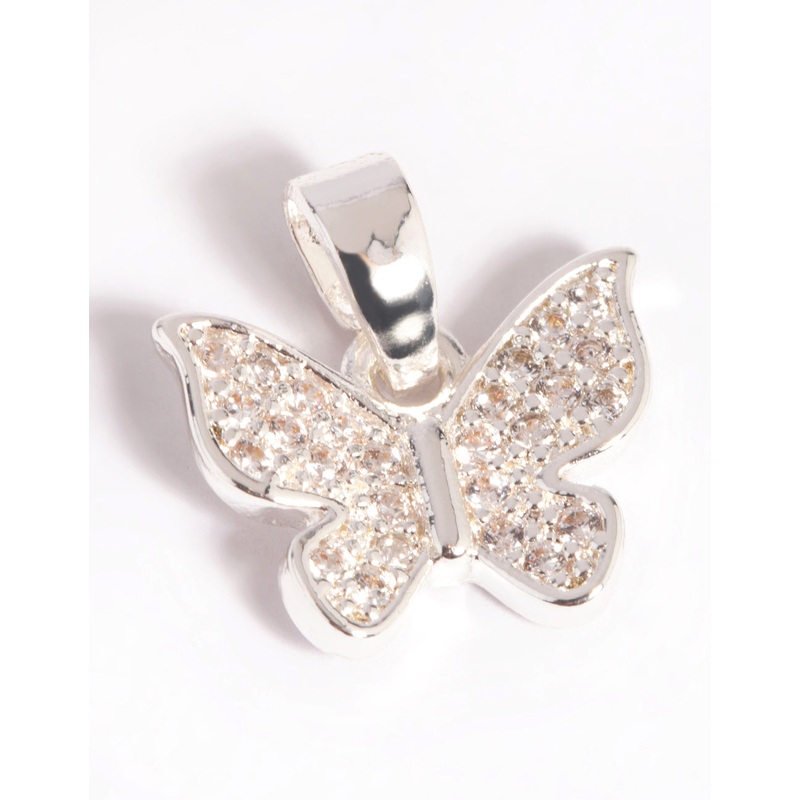 Silver Plated Butterfly Charm with Cubic Zirconia