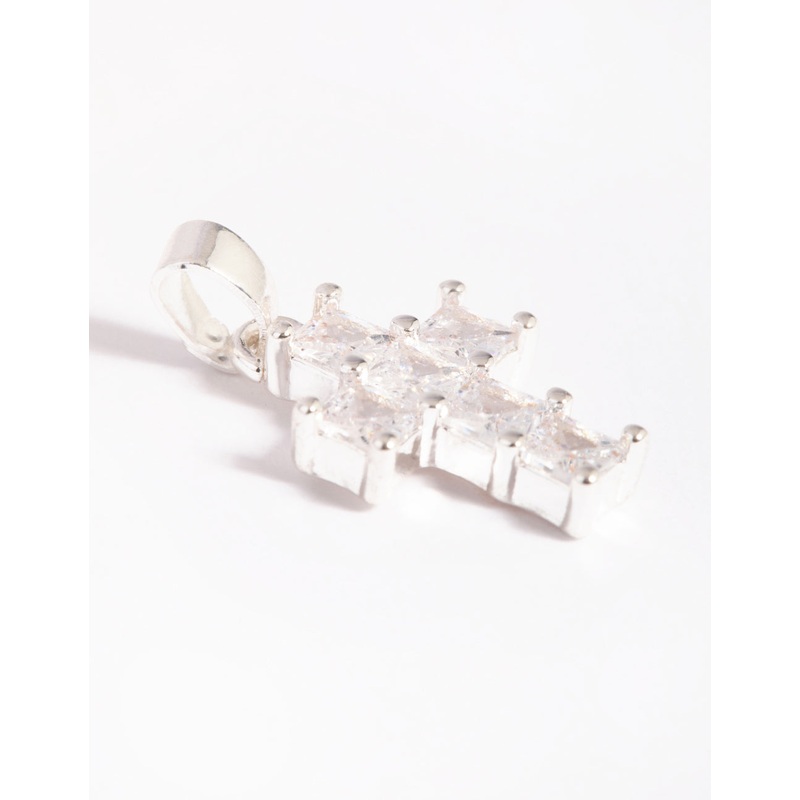 Silver Plated Cross Charm with Cubic Zirconia