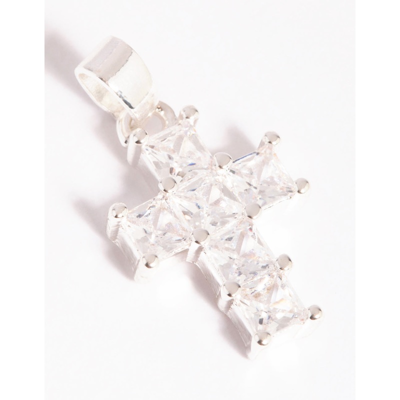 Silver Plated Cross Charm with Cubic Zirconia